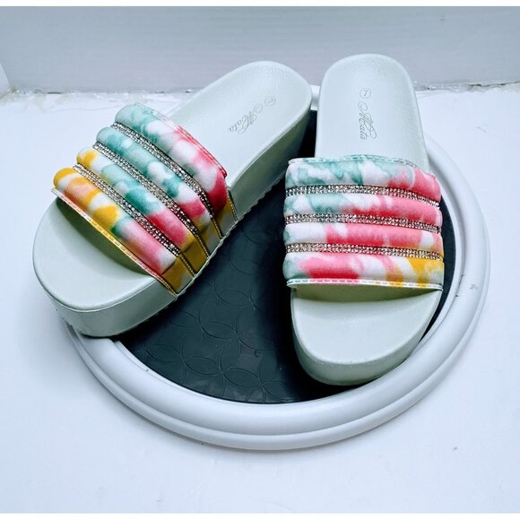Womens Tie-Dye Rhinestone Slide Sandals Size 38 - Picture 2 of 6